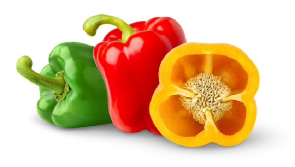 Three bell peppers isolated on white